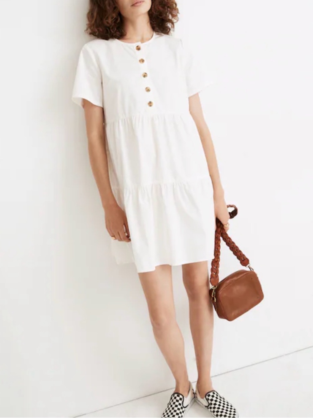 Madewell Button-Front Short-Sleeve Tiered
Mini Dress Small